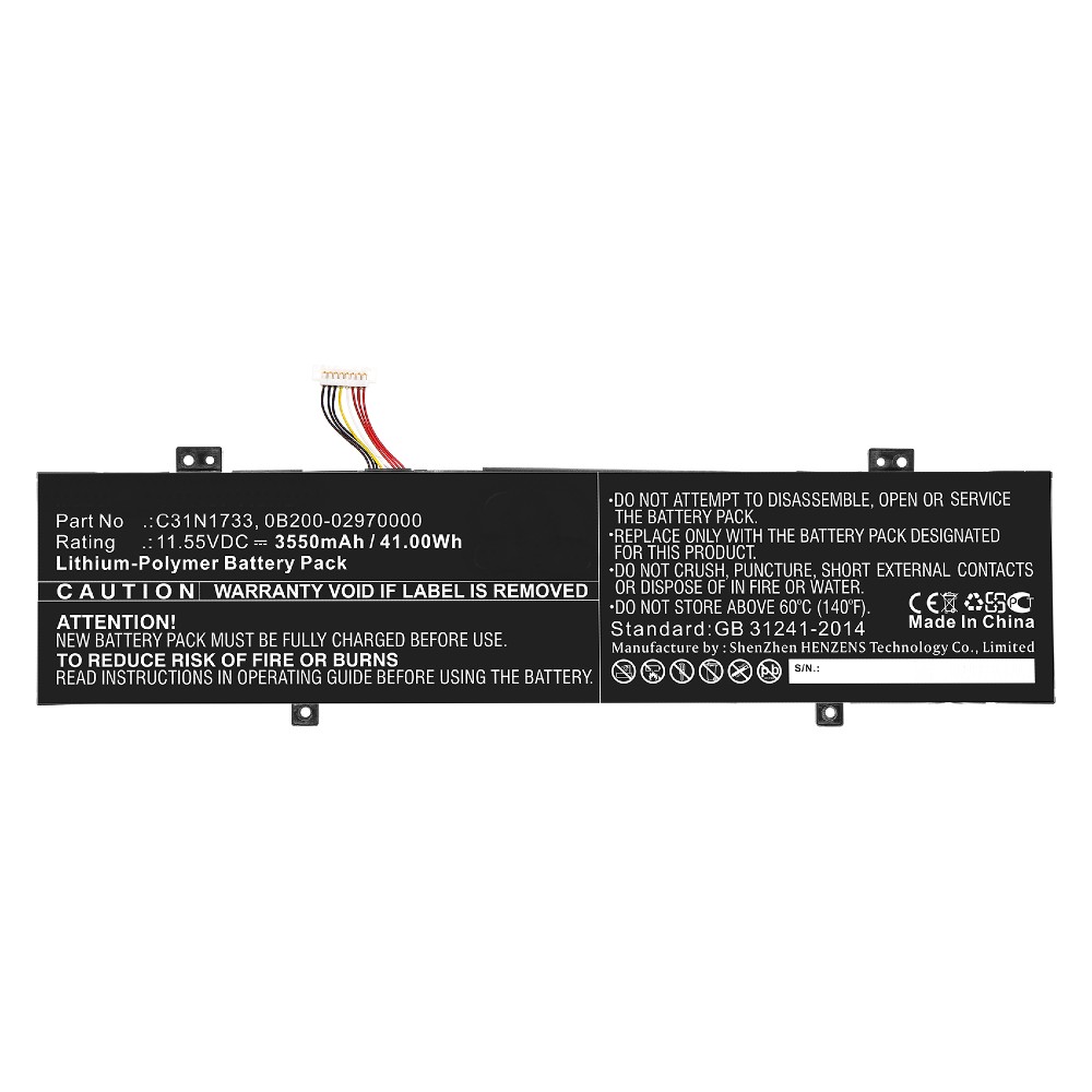 Synergy Digital Laptop Battery, Compatible with Asus 0B200-02970000, C31N1733 Laptop Battery (Li-Pol, 11.55V, 3550mAh)