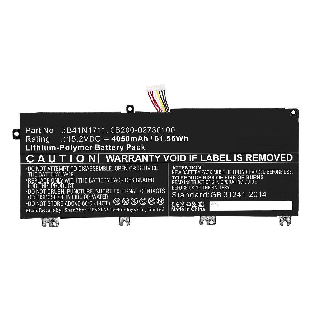 Synergy Digital Laptop Battery, Compatible with Asus 0B200-02730100, B41N1711 Laptop Battery (Li-Pol, 15.2V, 4050mAh)