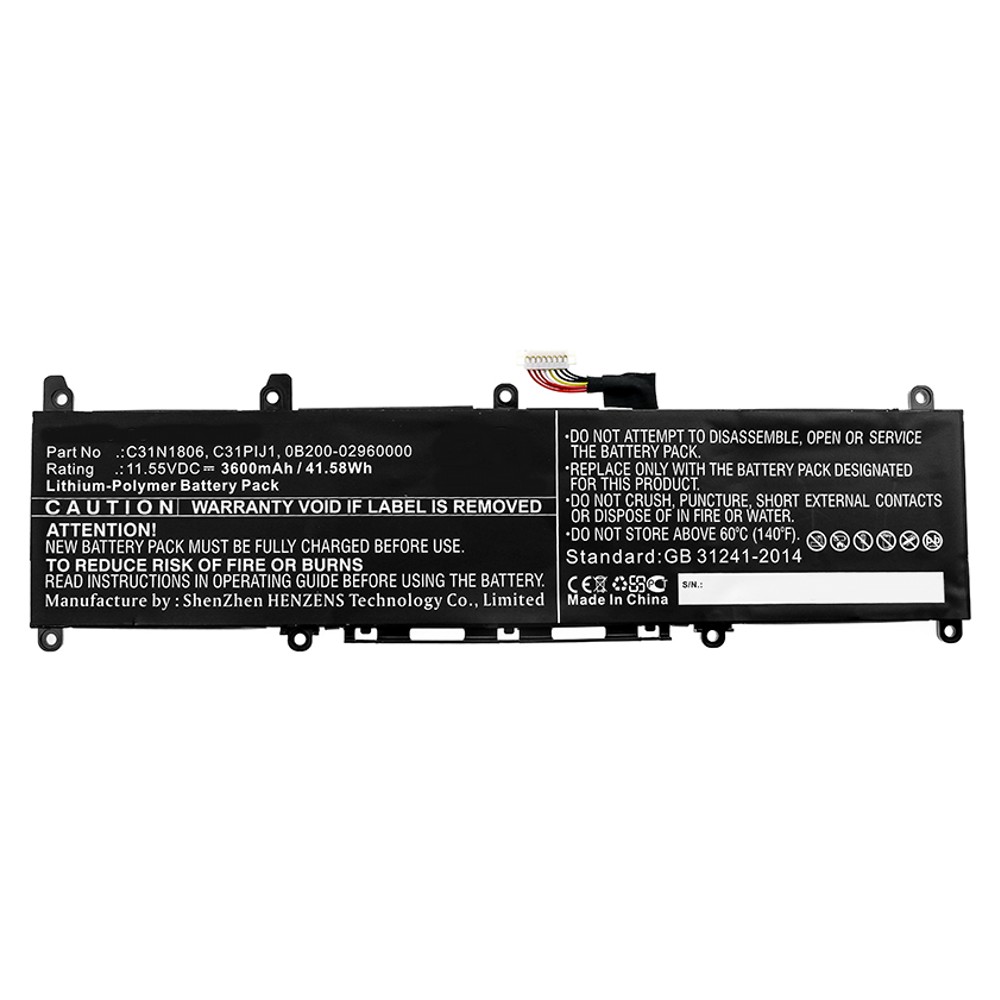 Synergy Digital Laptop Battery, Compatible with Asus 0B200-02960000, 0B200-03030000, 0B200-03030100, C31N1806, C31PIJ1 Laptop Battery (Li-Pol, 11.55V, 3600mAh)