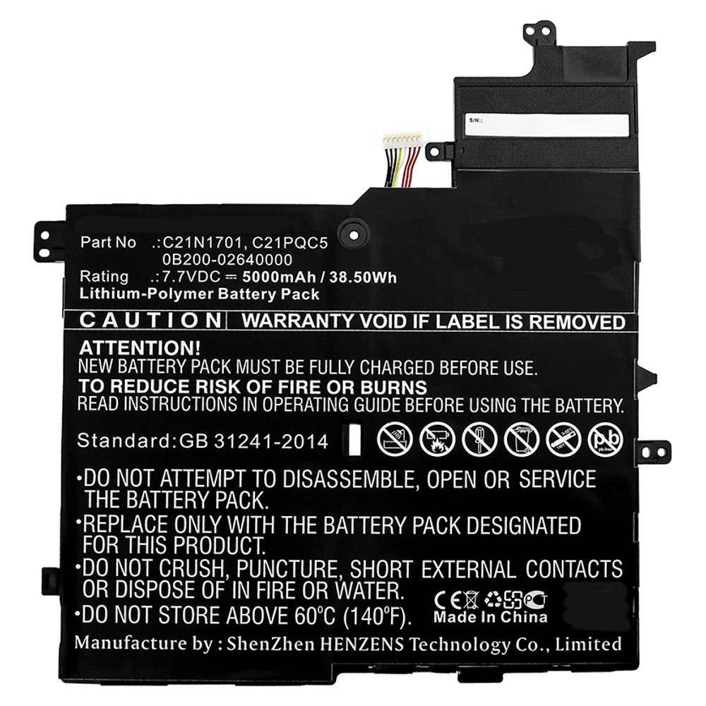 Synergy Digital Laptop Battery, Compatible with Asus 0B200-02640000, C21N1701, C21PQC5 Laptop Battery (Li-Pol, 7.7V, 5000mAh)