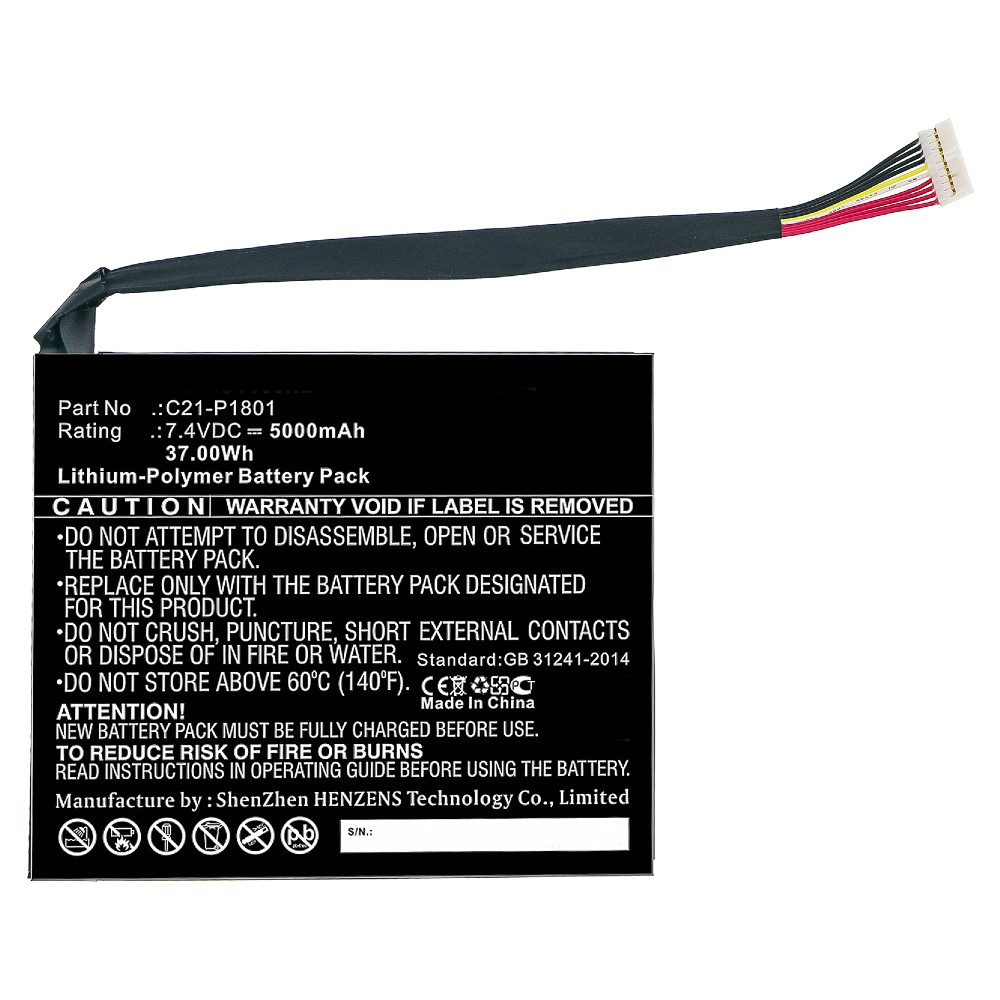 Synergy Digital Laptop Battery, Compatible with Asus 0B200-00200200, C21-P1801 Laptop Battery (Li-Pol, 7.4V, 5000mAh)