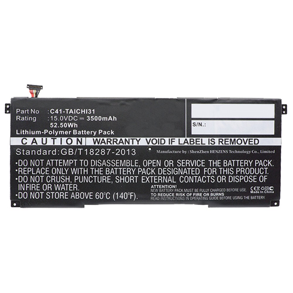 Synergy Digital Laptop Battery, Compatible with Asus 0B200-00270000, 90NB0081-S00030, C41-TAICH131, C41-TAICHI31 Laptop Battery (Li-Pol, 15V, 3500mAh)