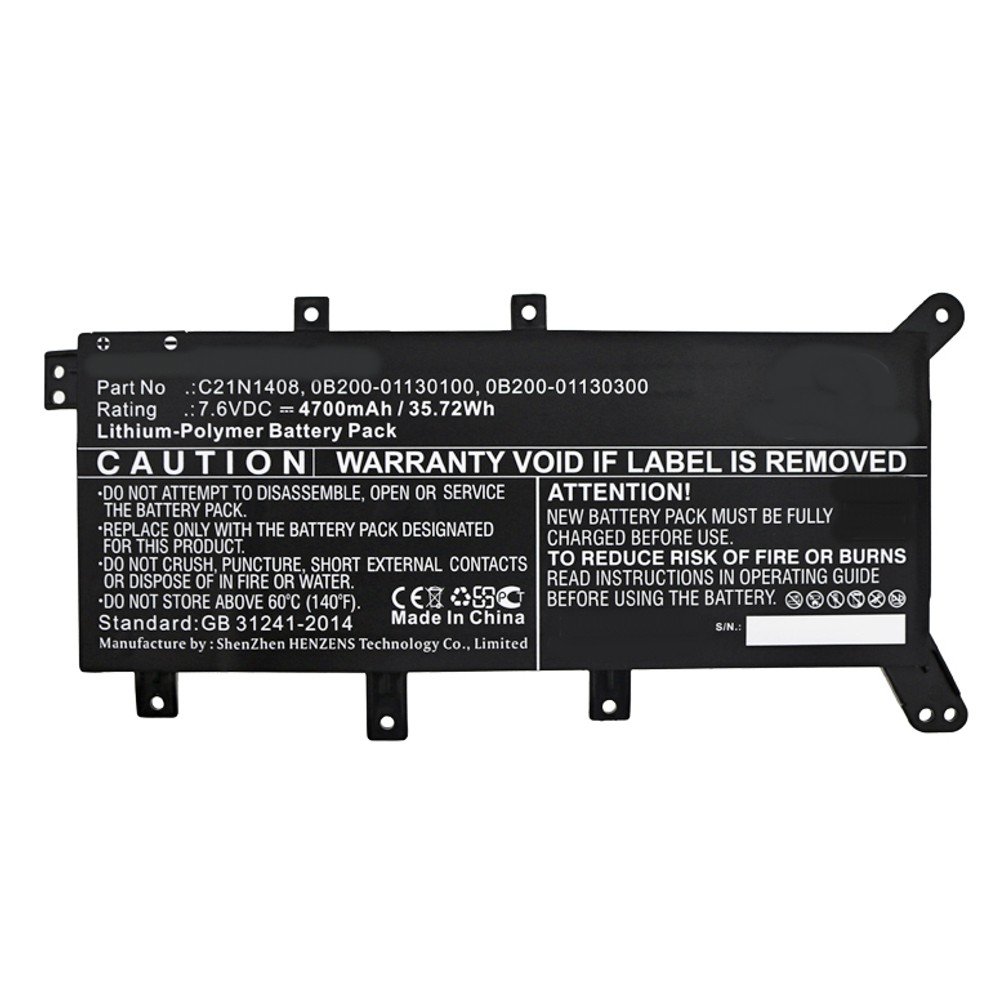 Synergy Digital Laptop Battery, Compatible with Asus 0B200-01130100, 0B200-01130300, C21N1408 Laptop Battery (Li-Pol, 7.6V, 4700mAh)