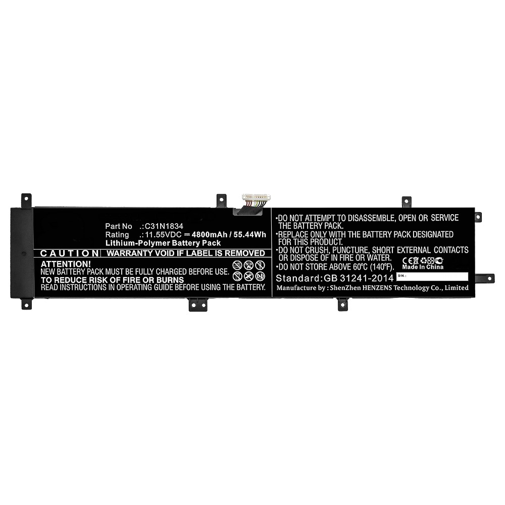 Synergy Digital Laptop Battery, Compatible with Asus 0B200-03360200, 0B200-03360300, C31N1834 Laptop Battery (Li-Pol, 11.55V, 4800mAh)