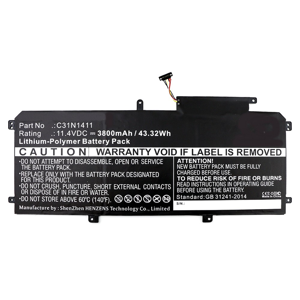 Synergy Digital Laptop Battery, Compatible with Asus 0B200-01180000, C31N1411 Laptop Battery (Li-Pol, 11.4V, 3800mAh)