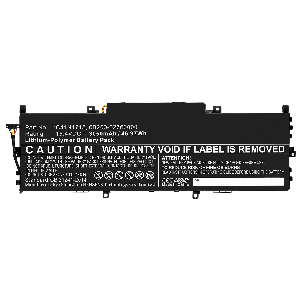 Synergy Digital Laptop Battery, Compatible with Asus 0B200-02760000, C41N1715 Laptop Battery (Li-Pol, 15.4V, 3050mAh)