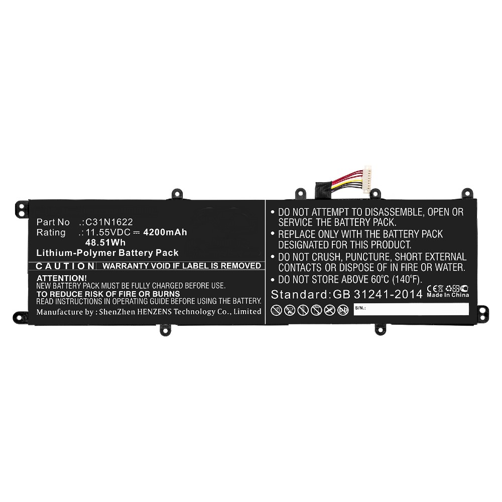 Synergy Digital Laptop Battery, Compatible with Asus 0B200-02390000, 0B200-02390200, 0B200-02390300, 31CP5/70/81, C31N1622 Laptop Battery (Li-Pol, 11.55V, 4200mAh)