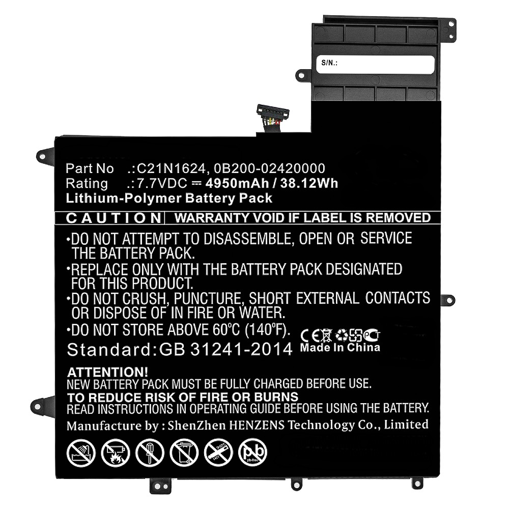 Synergy Digital Laptop Battery, Compatible with Asus 0B200-02420000, C21N1624 Laptop Battery (Li-Pol, 7.7V, 4950mAh)