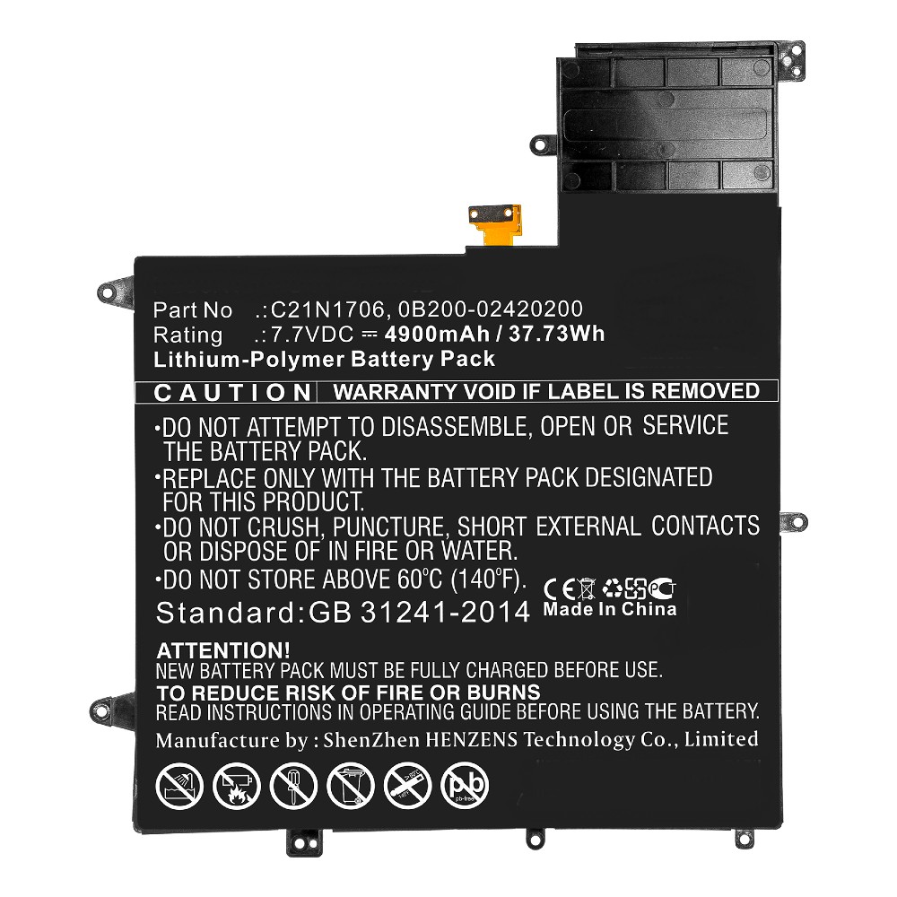 Synergy Digital Laptop Battery, Compatible with Asus 0B200-02420200, C21N1706 Laptop Battery (Li-Pol, 7.7V, 4900mAh)