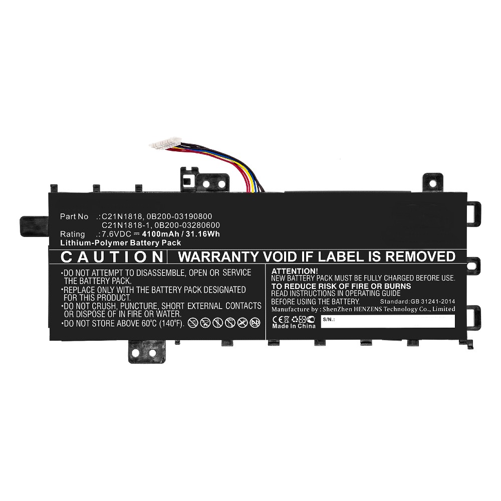 Synergy Digital Laptop Battery, Compatible with Asus 0B200-03190800, 0B200-03280600, C21N1818, C21N1818-1 Laptop Battery (Li-Pol, 7.6V, 4100mAh)