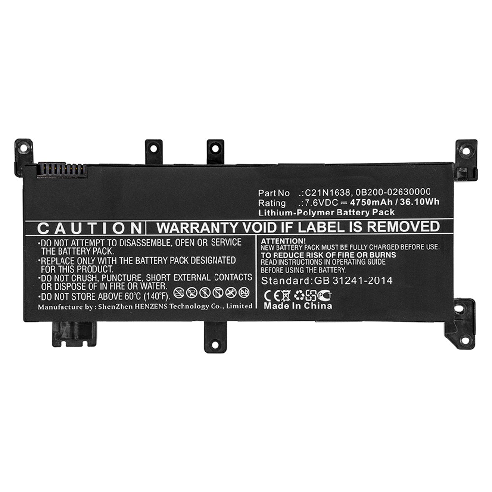 Synergy Digital Laptop Battery, Compatible with Asus 0B200-02630000, C21N1638 Laptop Battery (Li-Pol, 7.6V, 4750mAh)