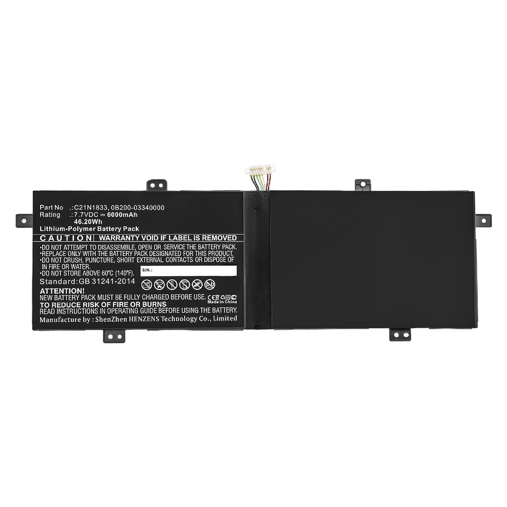 Synergy Digital Laptop Battery, Compatible with Asus 0B200-03340000, C21N1833 Laptop Battery (Li-Pol, 7.7V, 6000mAh)