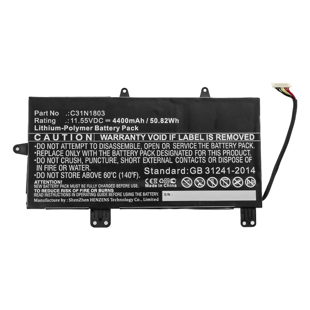 Synergy Digital Laptop Battery, Compatible with Asus 0B200-02980200, C31N1803 Laptop Battery (Li-Pol, 11.55V, 4400mAh)