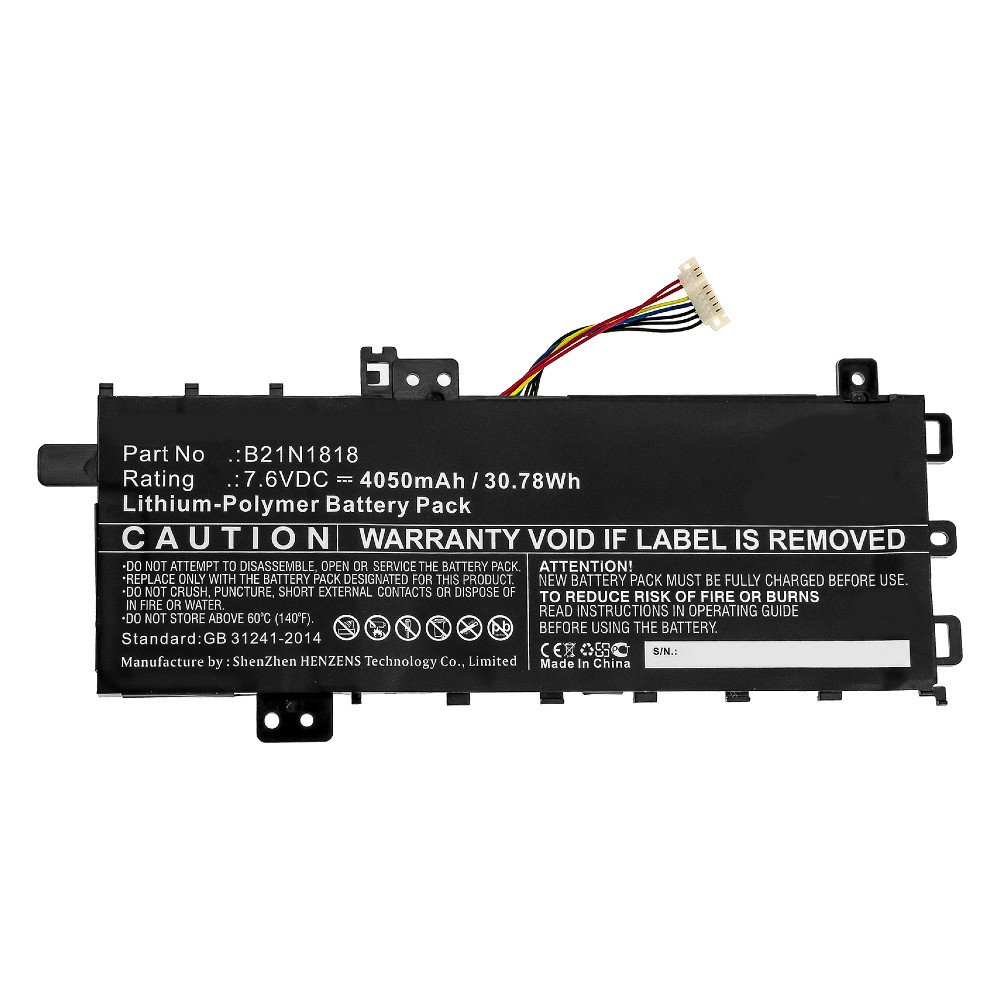 Synergy Digital Laptop Battery, Compatible with Asus 0B200-03190400, 0B200-03190400E, 0B200-03350500, 0B200-03350500M, 0B200-03450500, 2ICP6/60/81, 2ICP6/61/80, B21Bn2H, B21BnEH, B21N1818, B21N1818-3 Laptop Battery (Li-Pol, 7.6V, 4050mAh)