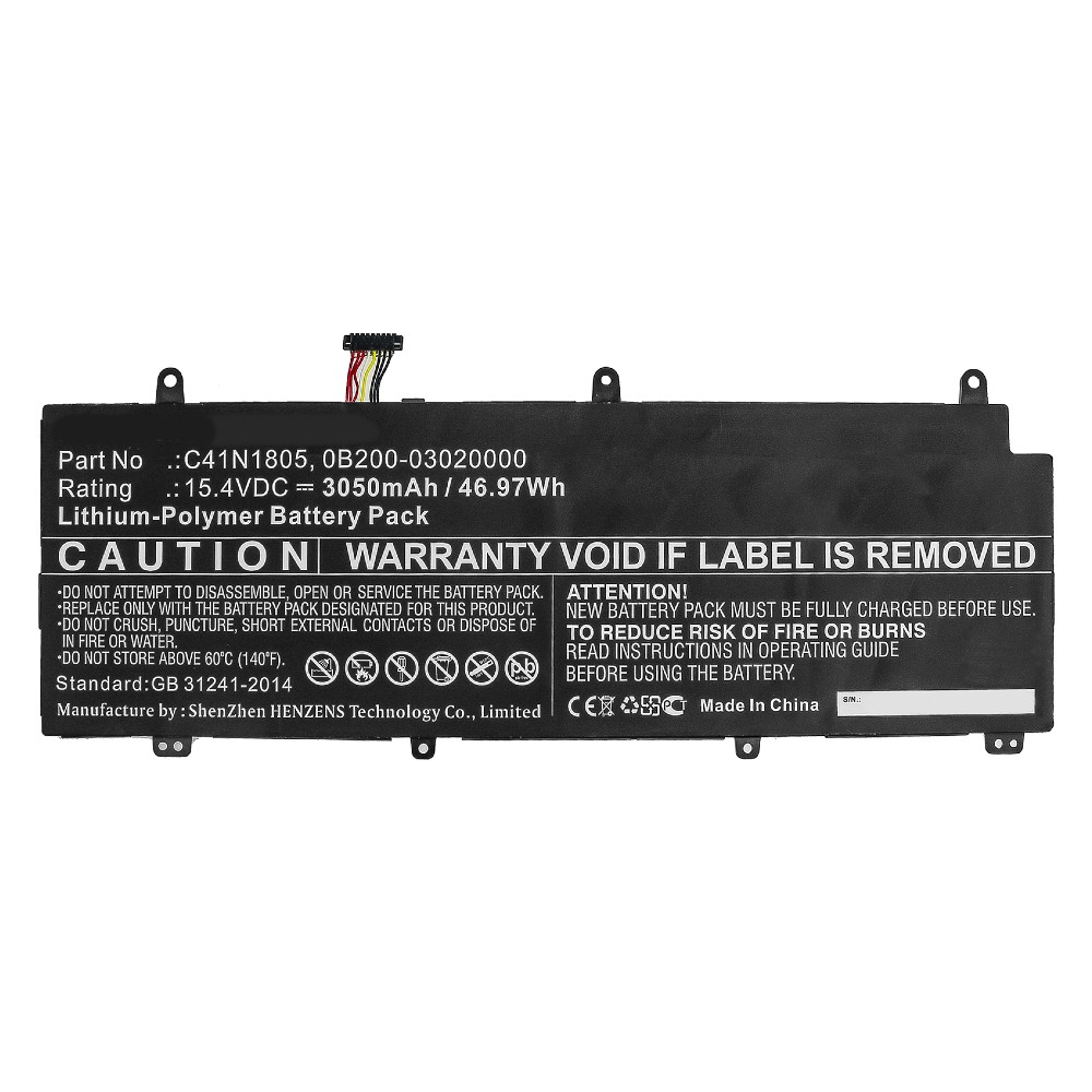 Synergy Digital Laptop Battery, Compatible with Asus 0B200-03020000, C41N1805 Laptop Battery (Li-Pol, 15.4V, 3050mAh)