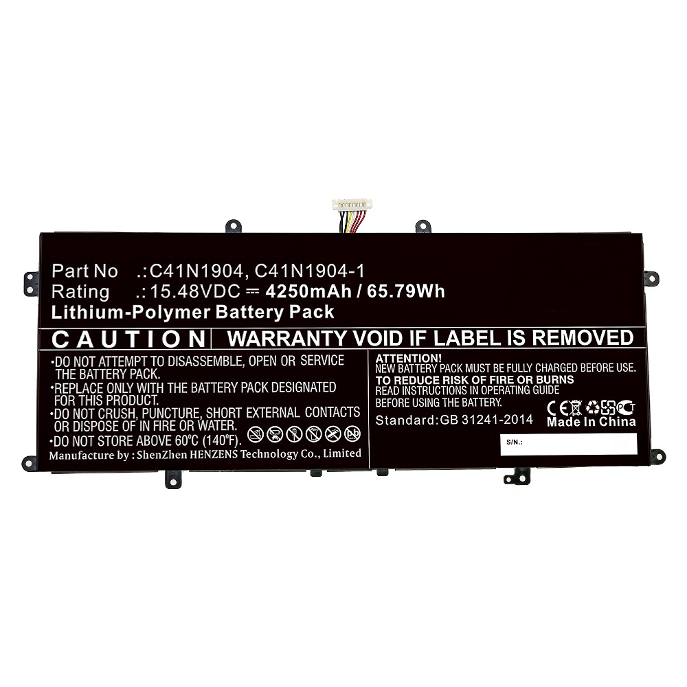 Synergy Digital Laptop Battery, Compatible with Asus 02B200-03660500, 0B200-03660000, C41N1904, C41N1904-1 Laptop Battery (Li-Pol, 15.48V, 4250mAh)