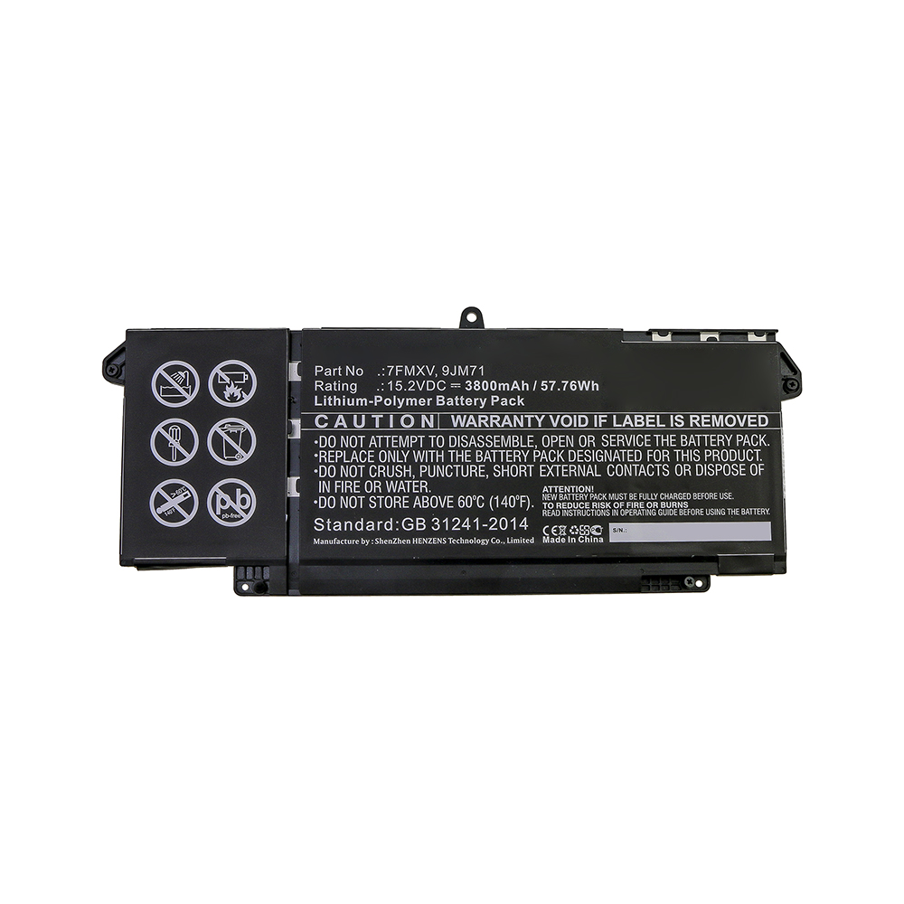 Synergy Digital Laptop Battery, Compatible with DELL 7FMXV, 9JM71 Laptop Battery (Li-Pol, 15.2V, 3800mAh)