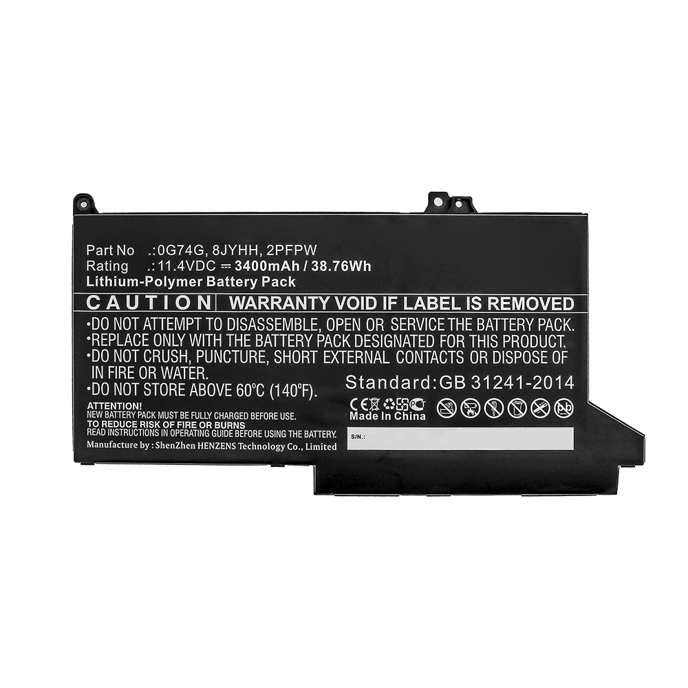 Synergy Digital Laptop Battery, Compatible with DELL 0G74G, 2PFPW, 8JYHH Laptop Battery (Li-Pol, 11.4V, 3400mAh)