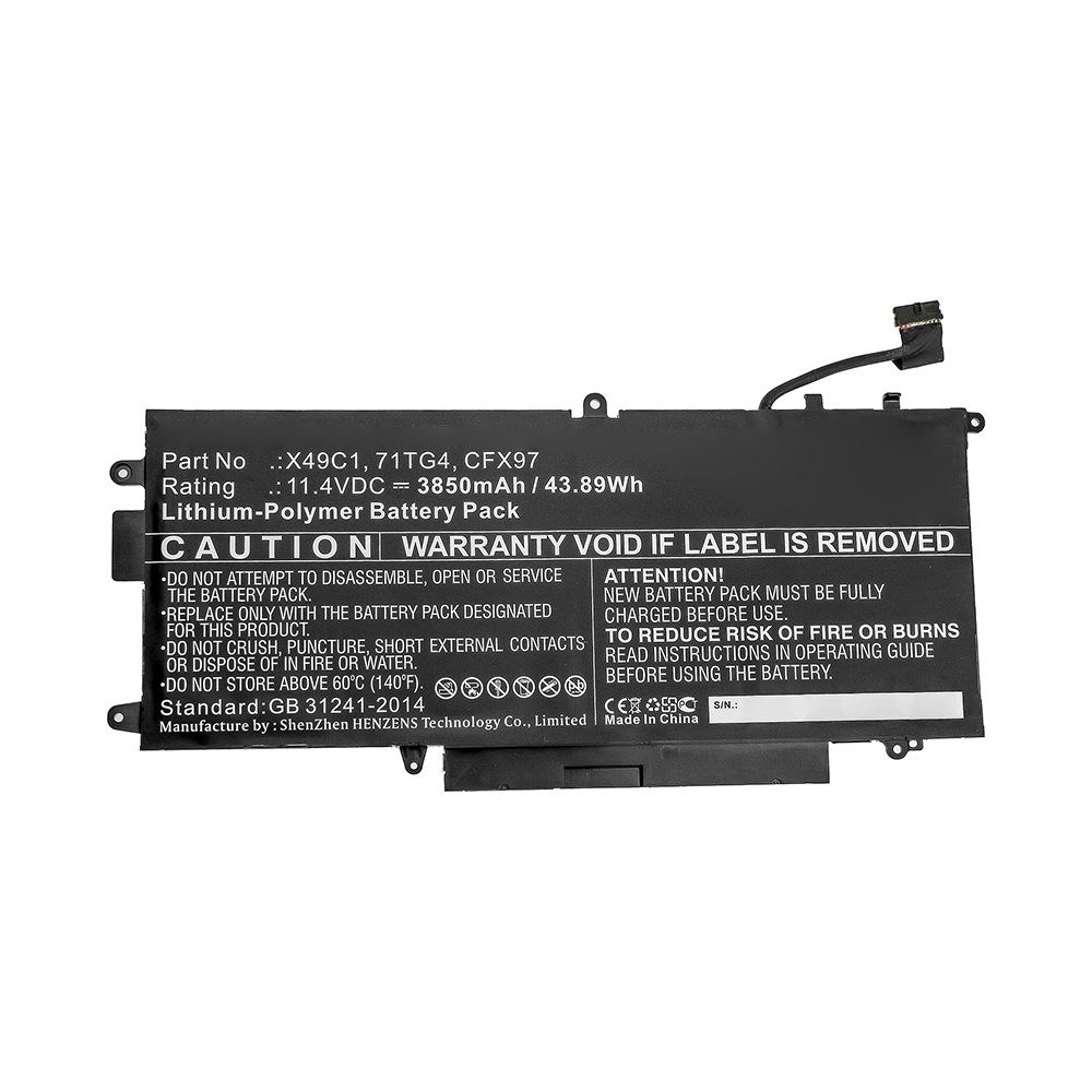 Synergy Digital Laptop Battery, Compatible with DELL 71TG4, CFX97, X49C1 Laptop Battery (Li-Pol, 11.4V, 3850mAh)