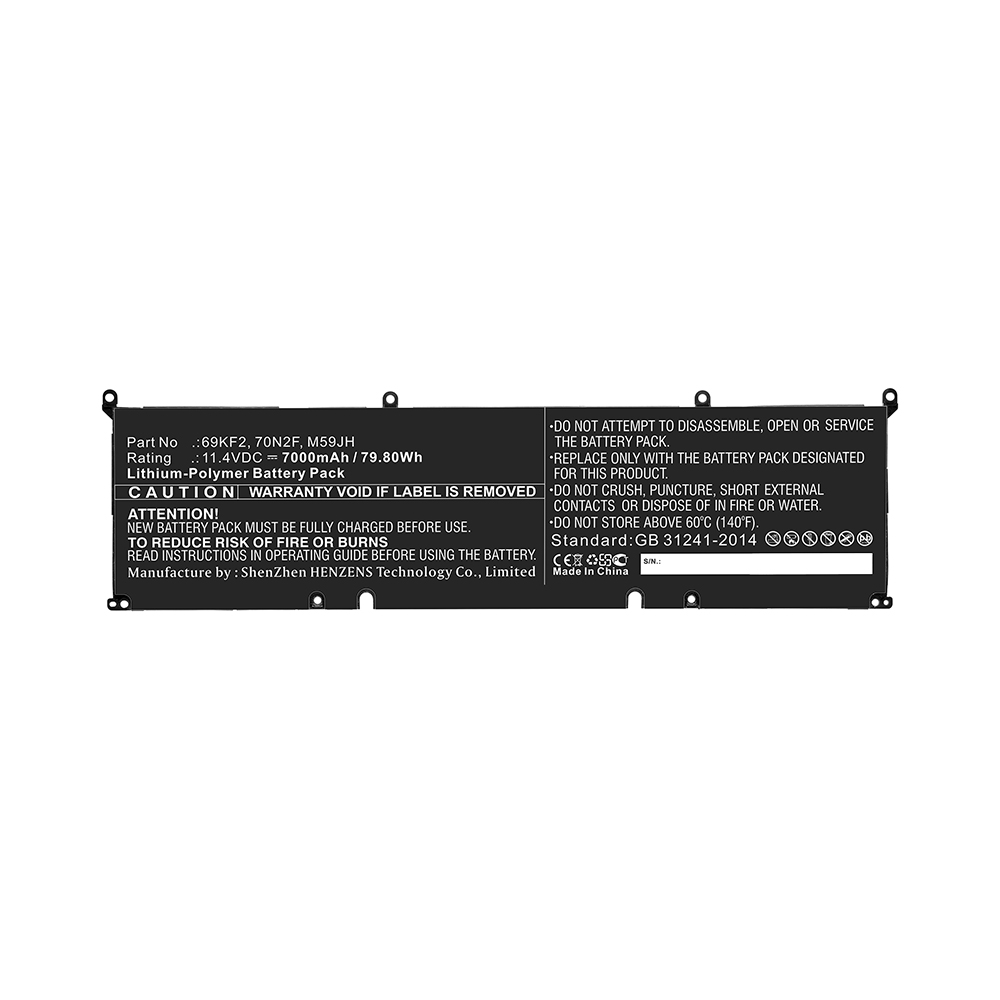 Synergy Digital Laptop Battery, Compatible with DELL 69KF2, 70N2F, M59JH Laptop Battery (Li-Pol, 11.4V, 7000mAh)