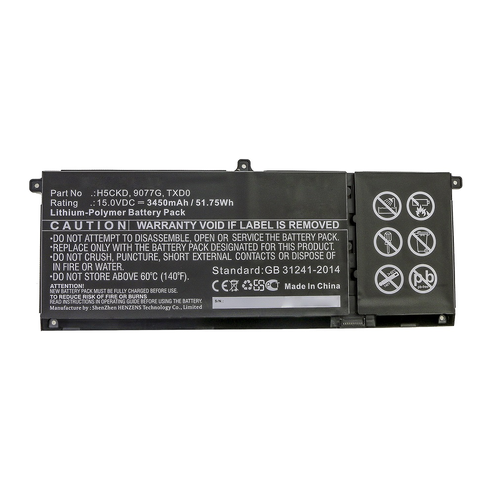 Synergy Digital Laptop Battery, Compatible with DELL 9077G, H5CKD, TXD0 Laptop Battery (Li-Pol, 15V, 3450mAh)
