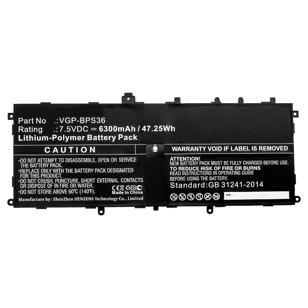 Synergy Digital Laptop Battery, Compatible with Sony VGP-BPS36 Laptop Battery (Li-Pol, 7.5V, 6300mAh)