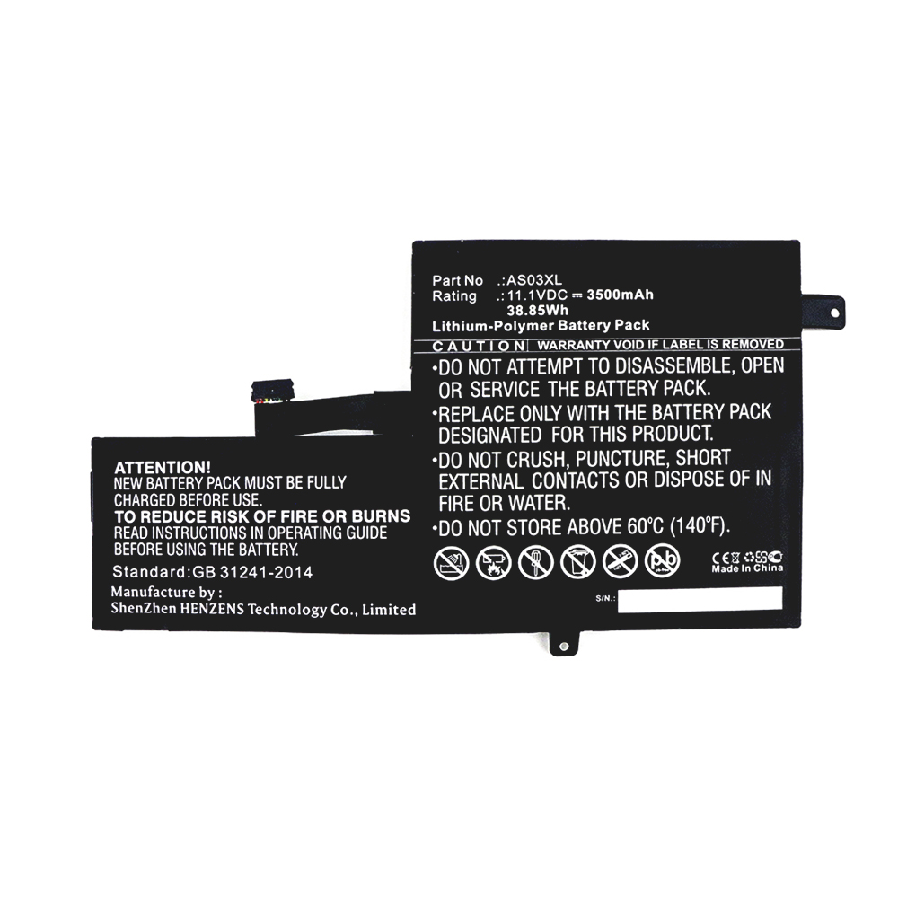 Synergy Digital Laptop Battery, Compatible with HP 918669-855, AS03XL, HSTNN-DB7Z Laptop Battery (11.1V, Li-Pol, 3500mAh)