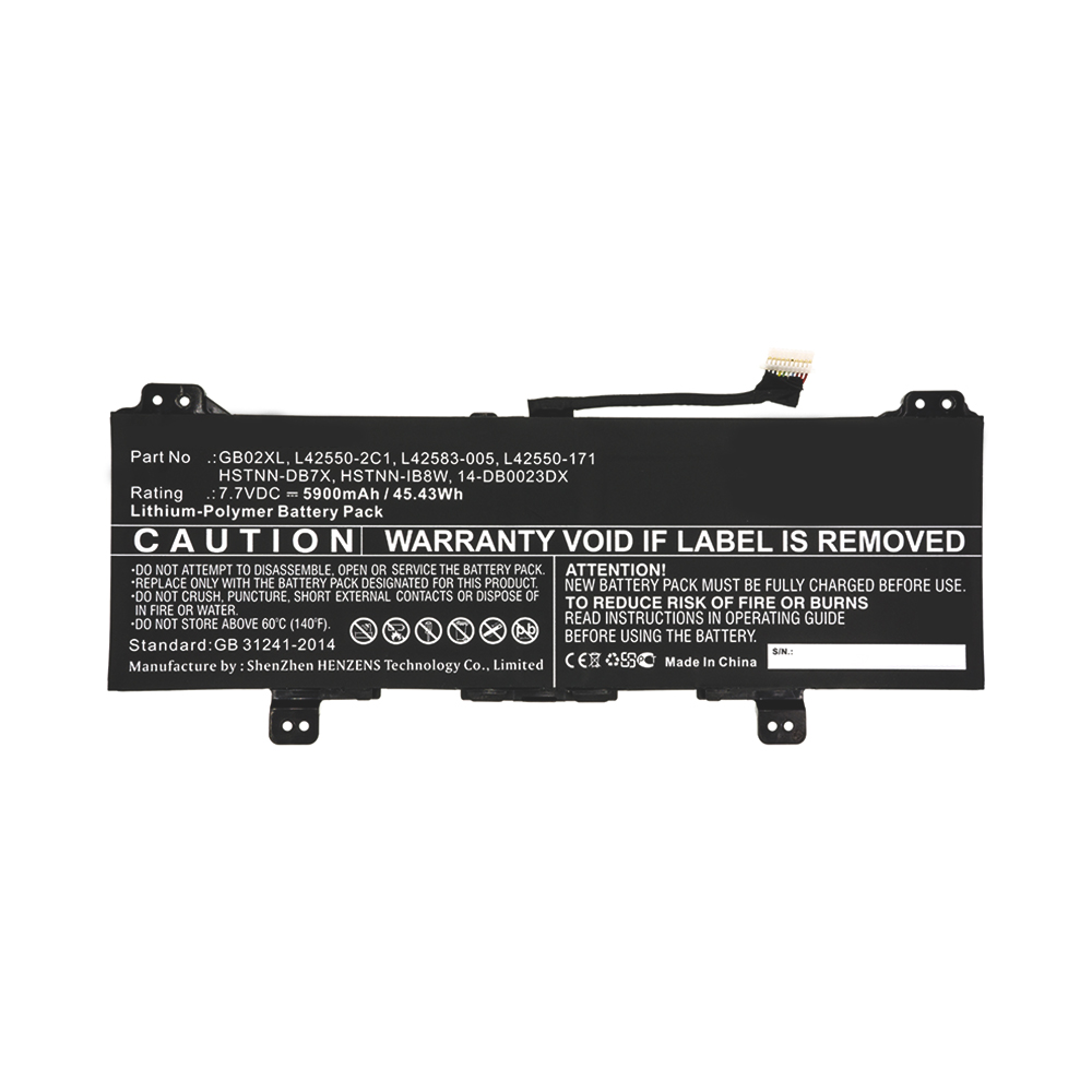 Synergy Digital Laptop Battery, Compatible with HP 14-DB0023DX, GB02XL, HSTNN-DB7X, HSTNN-IB8W Laptop Battery (7.7V, Li-Pol, 5900mAh)