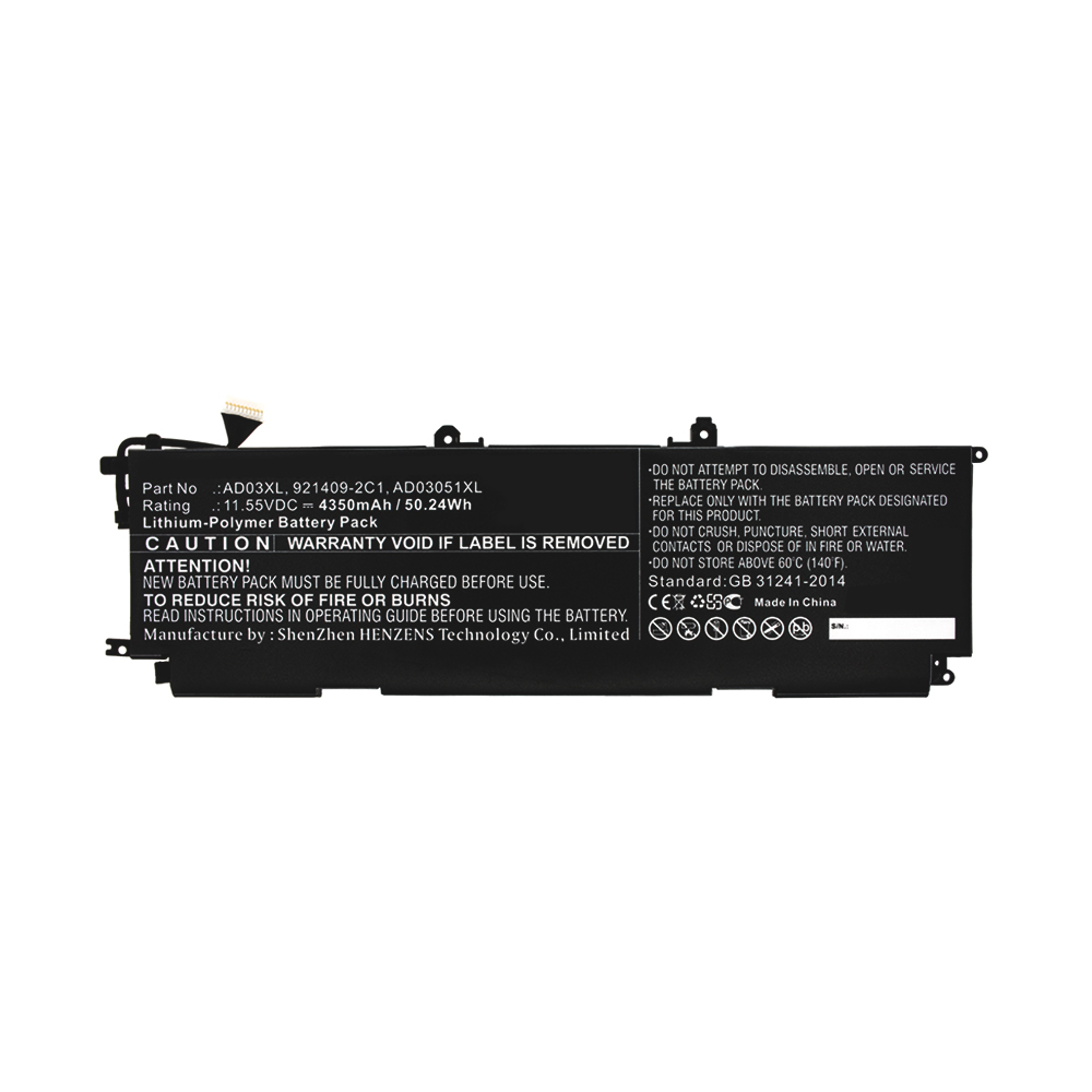 Synergy Digital Laptop Battery, Compatible with HP 921409-271, 921409-2C1, 921439-855, AD03051XL Laptop Battery (11.55V, Li-Pol, 4350mAh)