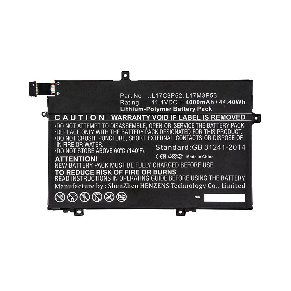 Synergy Digital Laptop Battery, Compatible with Lenovo L17C3P52 Laptop Battery (Li-Pol, 11.1V, 4000mAh)