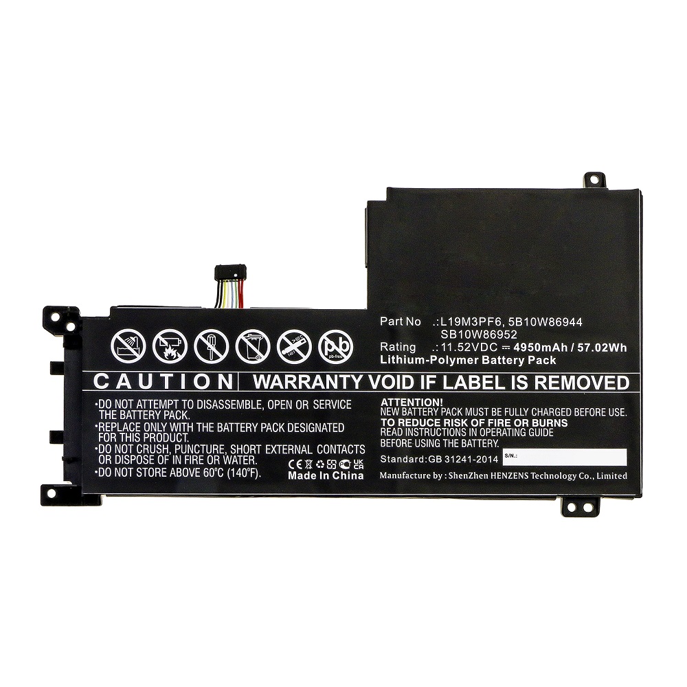 Synergy Digital Laptop Battery, Compatible with Lenovo L19M3PF6 Laptop Battery (Li-Pol, 11.52V, 4950mAh)