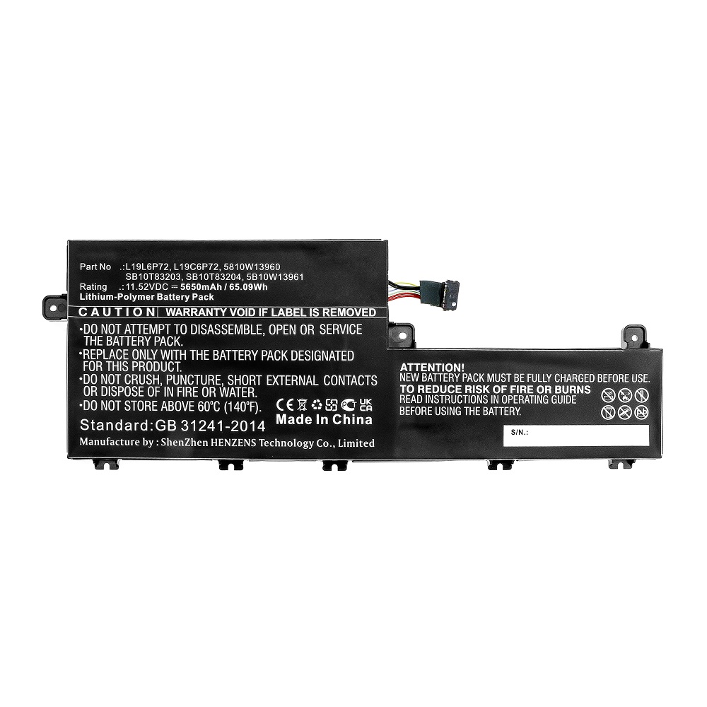 Synergy Digital Laptop Battery, Compatible with Lenovo L19C6P72 Laptop Battery (Li-Pol, 11.52V, 5650mAh)