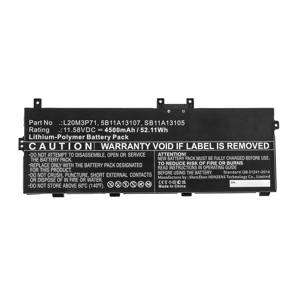 Synergy Digital Laptop Battery, Compatible with Lenovo L20M3P71 Laptop Battery (Li-Pol, 11.58V, 4500mAh)