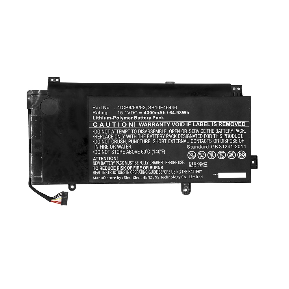 Synergy Digital Laptop Battery, Compatible with Lenovo SB10F46446 Laptop Battery (Li-Pol, 15.1V, 4300mAh)