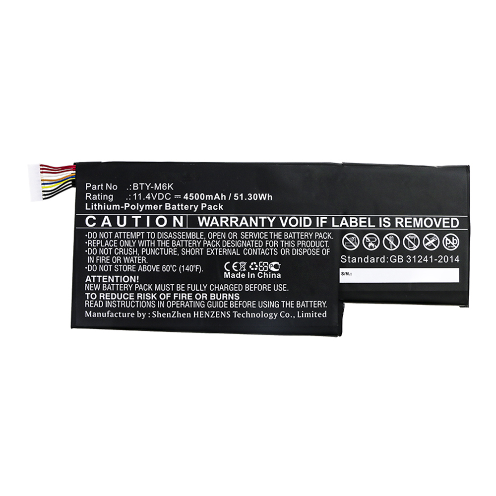 Synergy Digital Laptop Battery, Compatible with BTY-M6K Laptop Battery (11.4V, Li-Pol, 4500mAh)