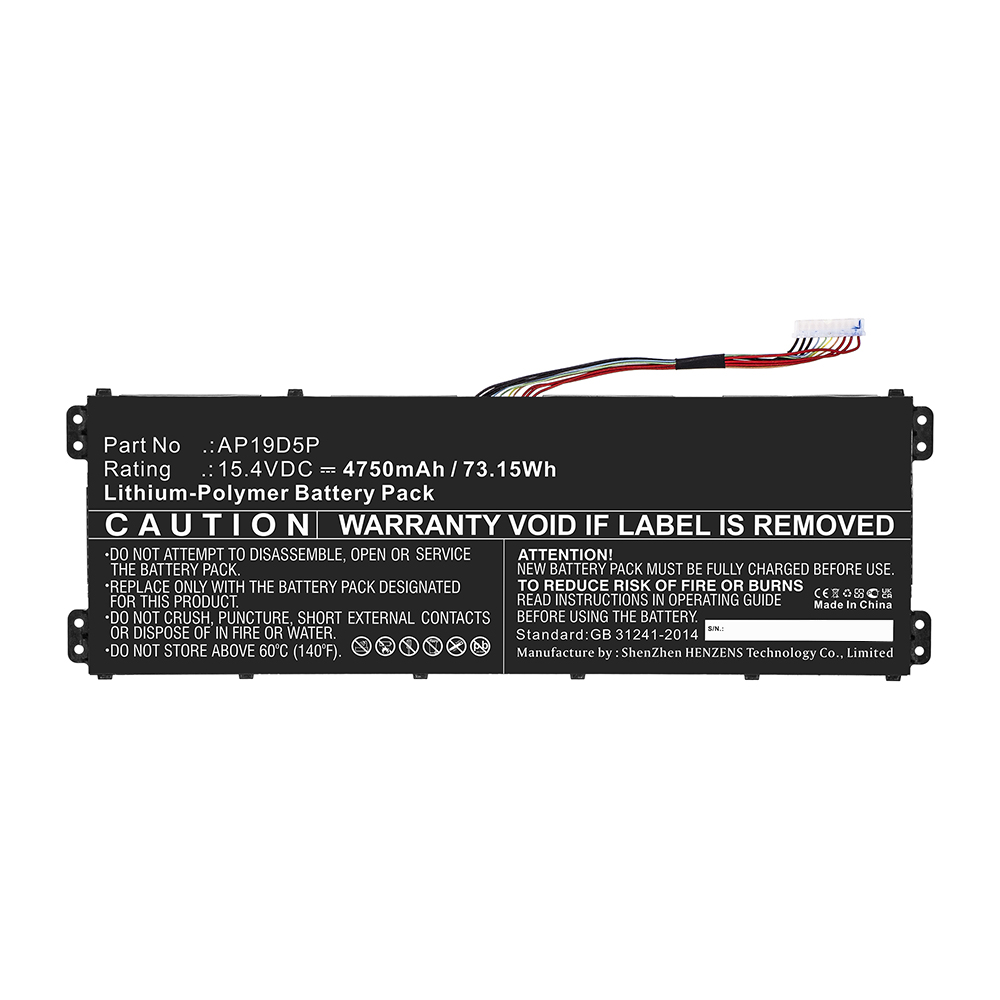 Synergy Digital Laptop Battery, Compatible with Acer AP19D5P Laptop Battery (Li-Pol, 15.4V, 4750mAh)