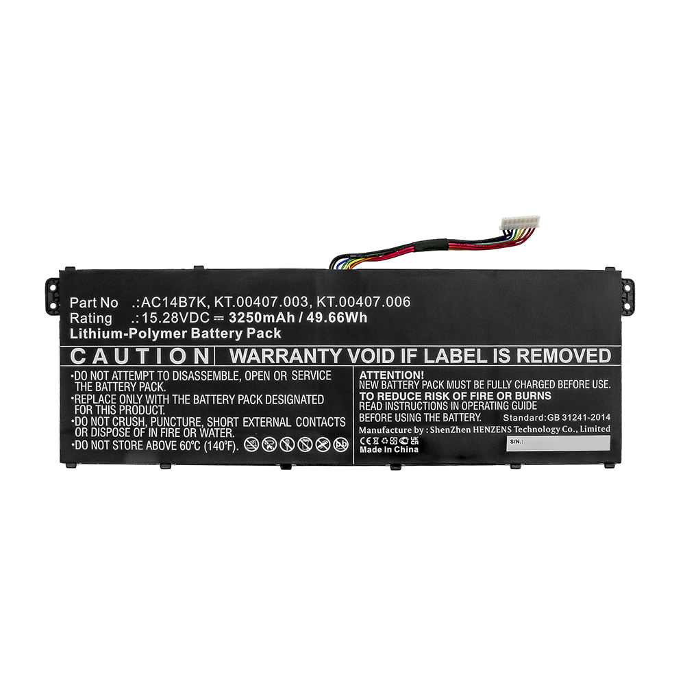 Synergy Digital Laptop Battery, Compatible with Acer AC14B7K Laptop Battery (Li-Pol, 15.28V, 3250mAh)