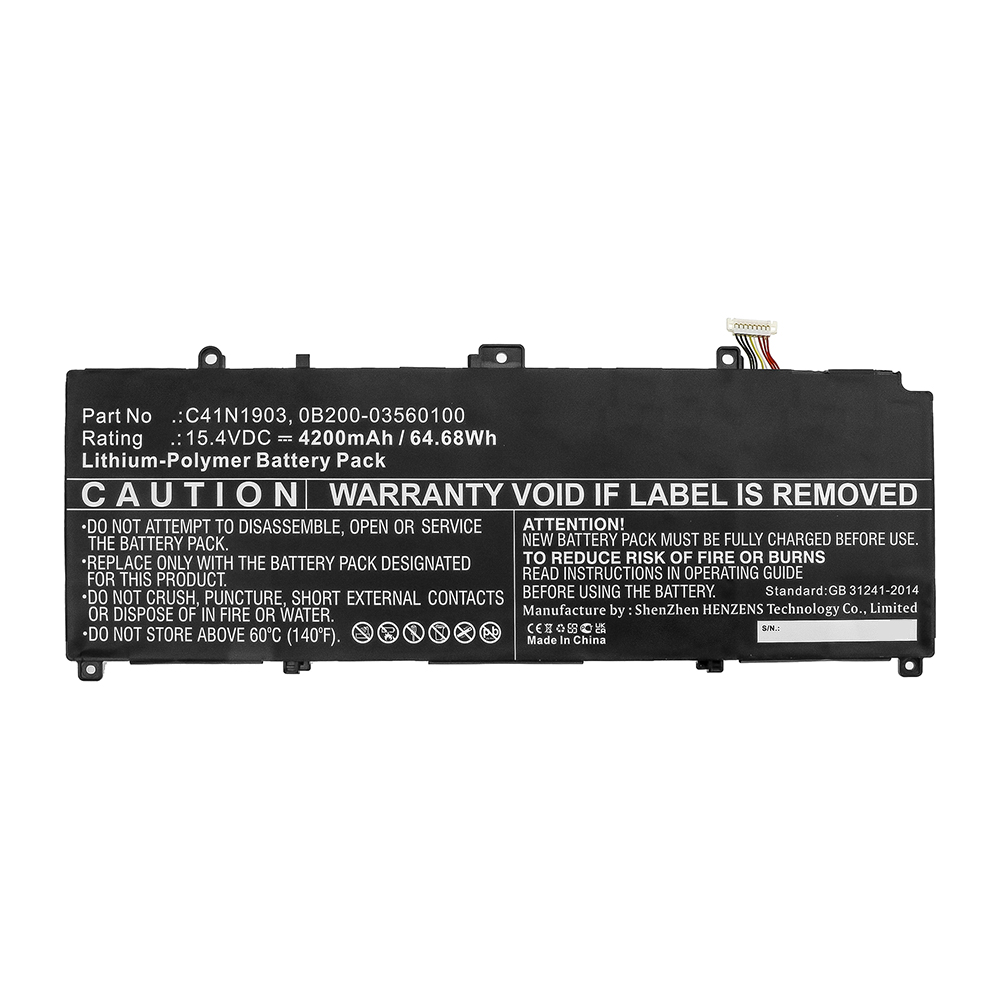 Synergy Digital Laptop Battery, Compatible with Asus C41N1903 Laptop Battery (Li-Pol, 15.4V, 4200mAh)