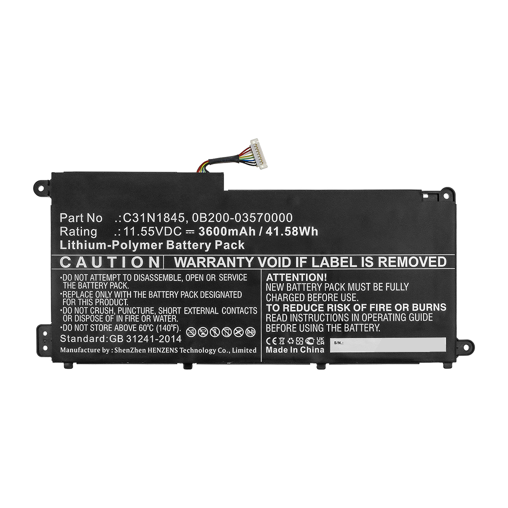 Synergy Digital Laptop Battery, Compatible with Asus C31N1845 Laptop Battery (Li-Pol, 11.55V, 3600mAh)