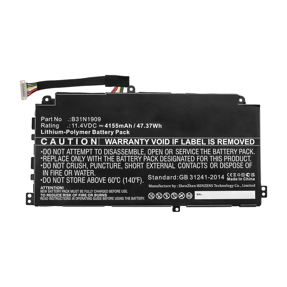 Synergy Digital Laptop Battery, Compatible with Asus B31N1909 Laptop Battery (Li-Pol, 11.4V, 4155mAh)