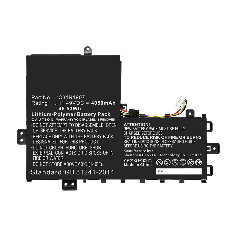 Synergy Digital Laptop Battery, Compatible with Asus C31N1907 Laptop Battery (Li-Pol, 11.49V, 4050mAh)