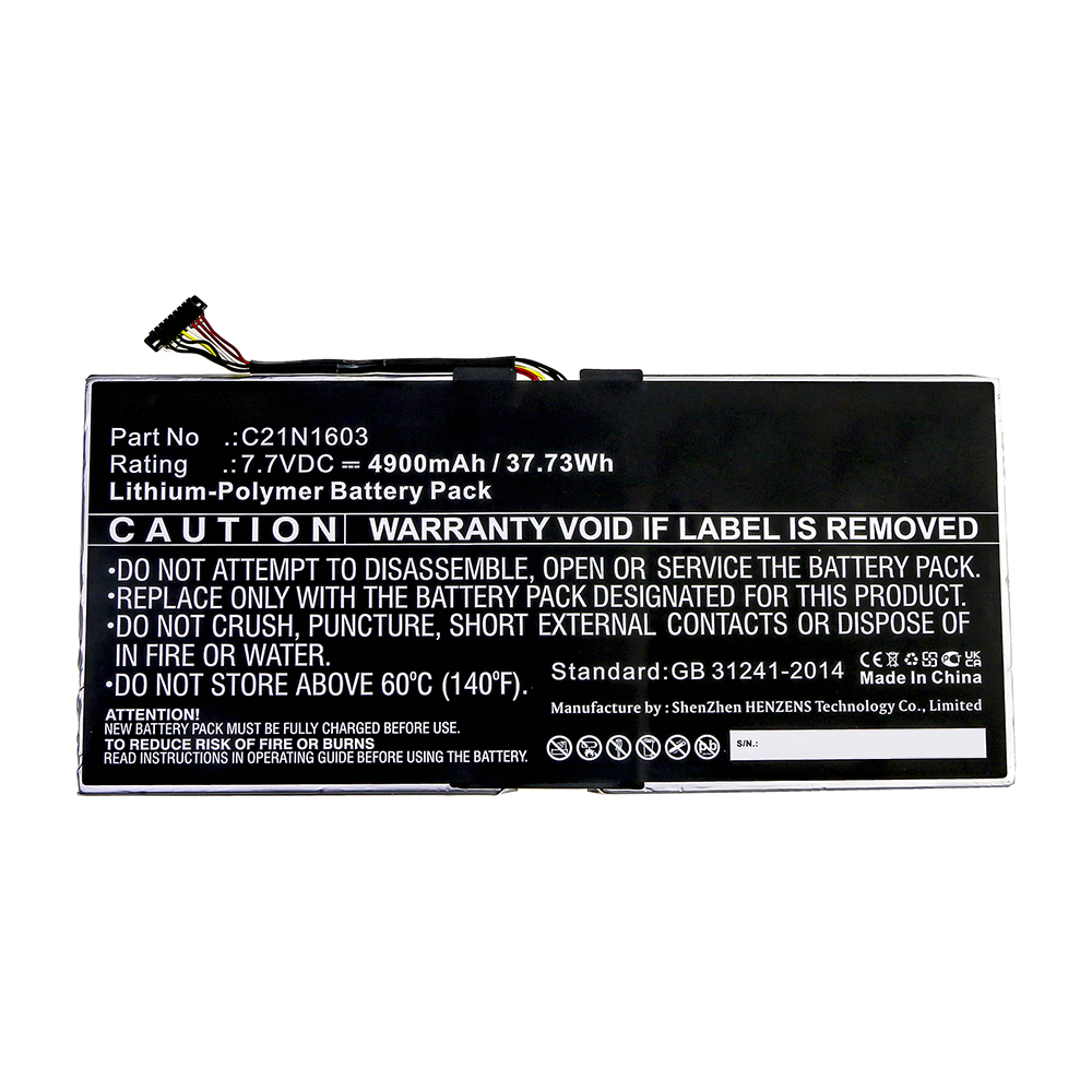 Synergy Digital Laptop Battery, Compatible with Asus C21N1603 Laptop Battery (Li-Pol, 7.7V, 4900mAh)