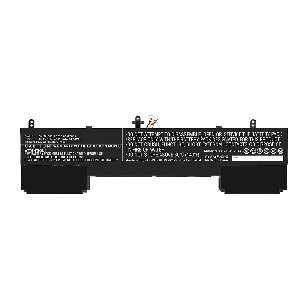 Synergy Digital Laptop Battery, Compatible with Asus C42N1839 Laptop Battery (Li-Pol, 15.4V, 4500mAh)