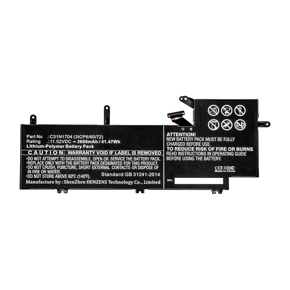 Synergy Digital Laptop Battery, Compatible with Asus C31N1704 Laptop Battery (Li-Pol, 11.52V, 3600mAh)