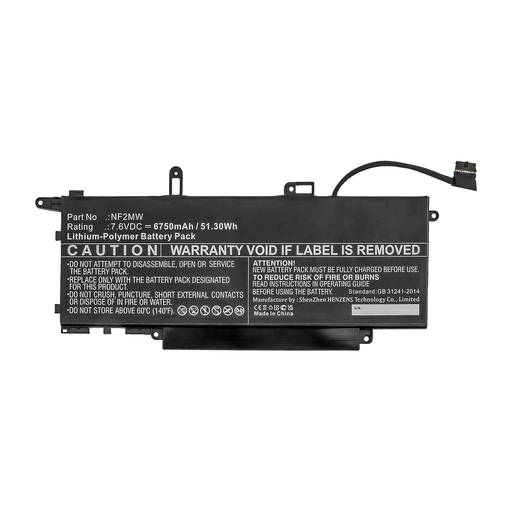 Synergy Digital Laptop Battery, Compatible with DELL NF2MW Laptop Battery (Li-Pol, 7.6V, 6750mAh)