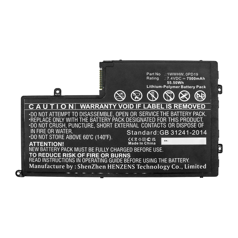 Synergy Digital Laptop Battery, Compatible with DELL 1WWHW Laptop Battery (Li-Pol, 7.4V, 7500mAh)