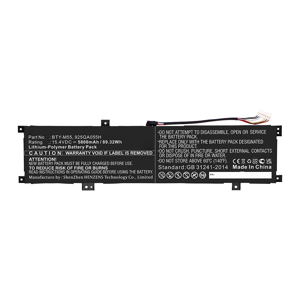 Synergy Digital Laptop Battery, Compatible with MSI BTY-M55 Laptop Battery (Li-Pol, 15.4V, 5800mAh)