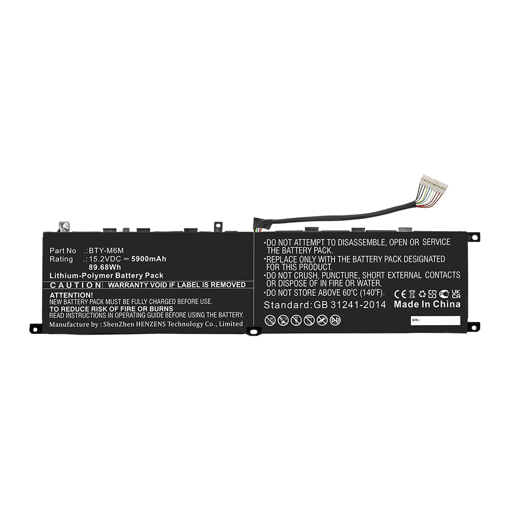 Synergy Digital Laptop Battery, Compatible with MSI BTY-M6M Laptop Battery (Li-Pol, 15.2V, 5900mAh)