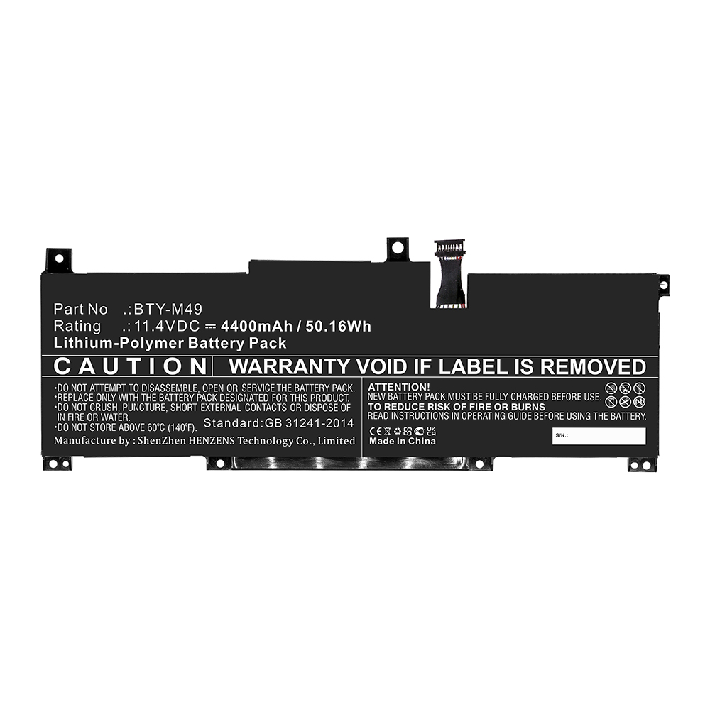 Synergy Digital Laptop Battery, Compatible with MSI BTY-M49 Laptop Battery (Li-Pol, 11.4V, 4400mAh)