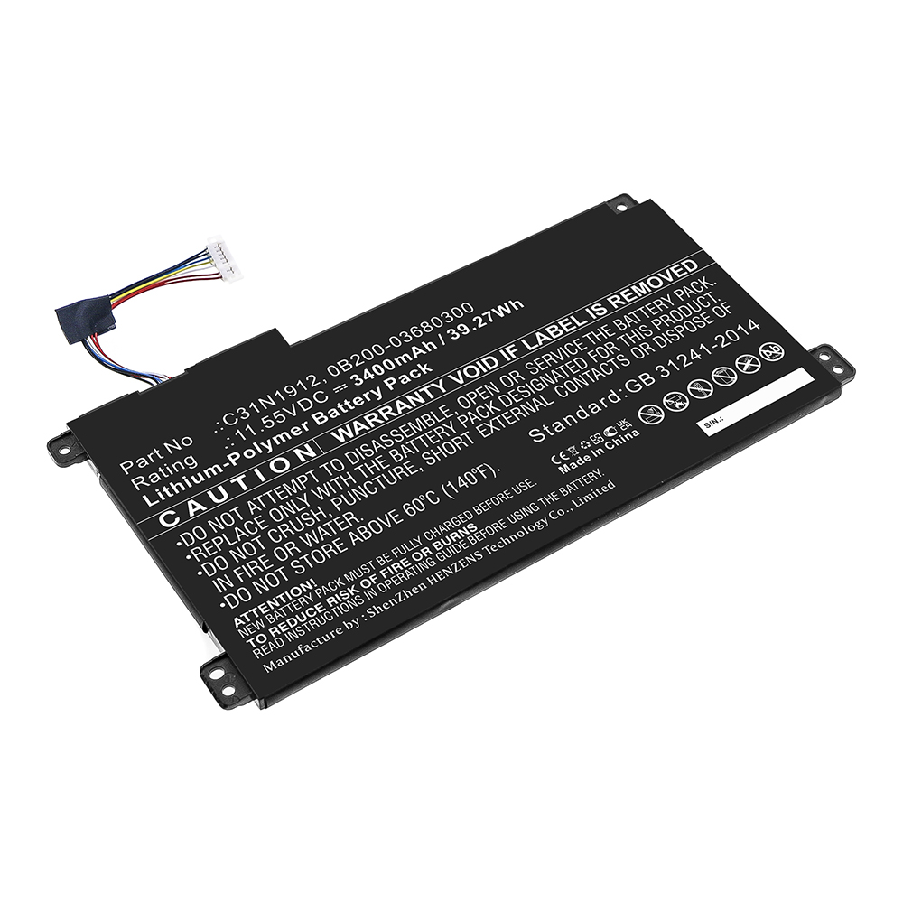 Synergy Digital Laptop Battery, Compatible with Asus C31N1912 Laptop Battery (Li-Pol, 11.55V, 3400mAh)